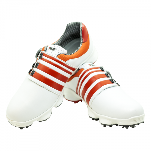 Men's Golf Shoe PGM Leather Auto-lacing - White-Orange