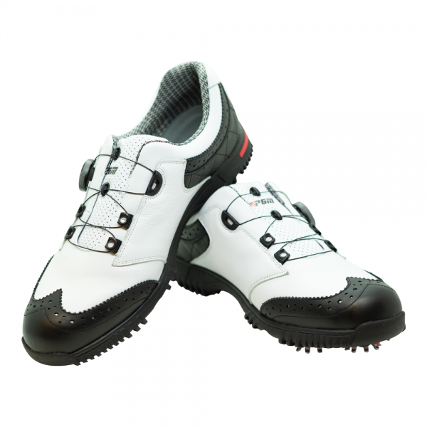 Men's Golf Shoe PGM Leather Auto-lacing - Black - White