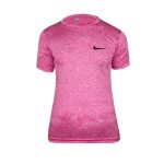 Skin Tight Half Sleeves Swimming T- Shirt Pink Texture